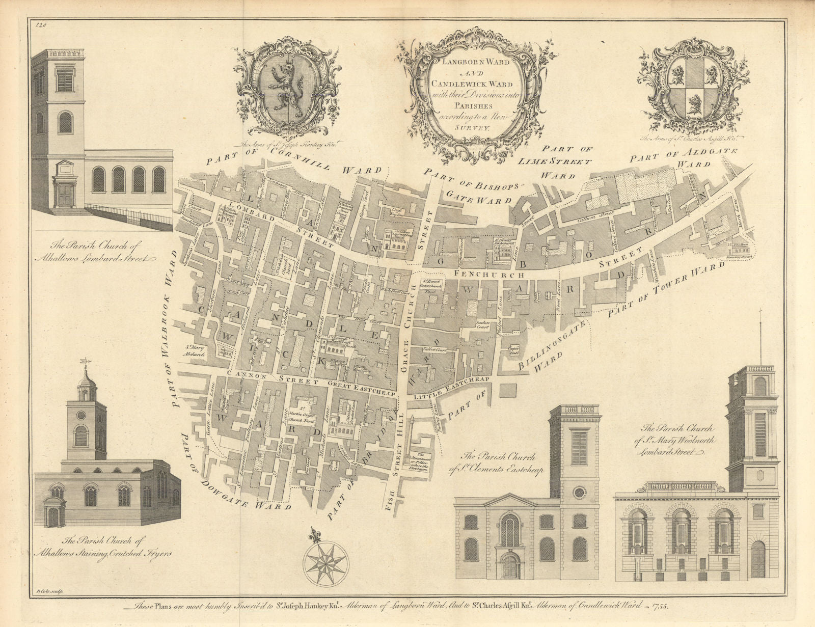 Langborn Ward and Candlewick Ward… City of London. COLE 1760 old antique map